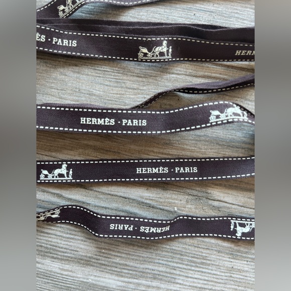 Hermes-Paris Genuine 66” L & 56” L & 1.5 cm W Brown Gift Ribbons Set of Two - Picture 1 of 10